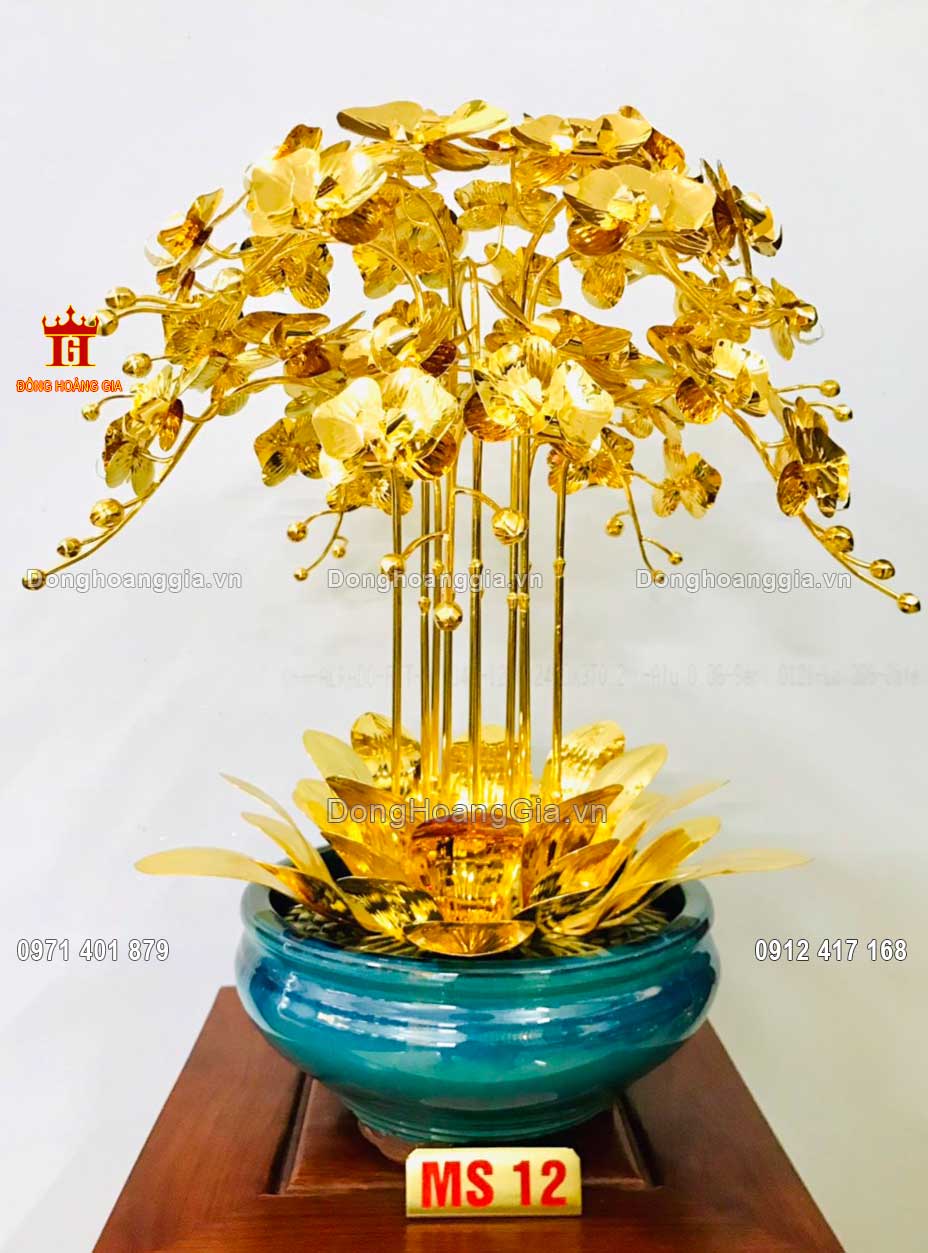 Mẫu số 12: Chậu hoa lan bằng đồng mạ vàng 24K 8 cành